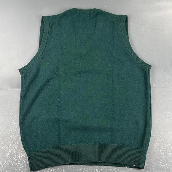 VTG LL Bean Sweater Vest Mens MT Deep Teal Green Tight Knit Lambs Wool Scotland - Picture 5 of 6